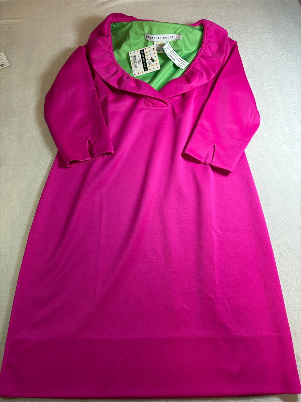 Gretchen Scott Designs Bright Fuchsia Midi Dress with Lime Green Lining